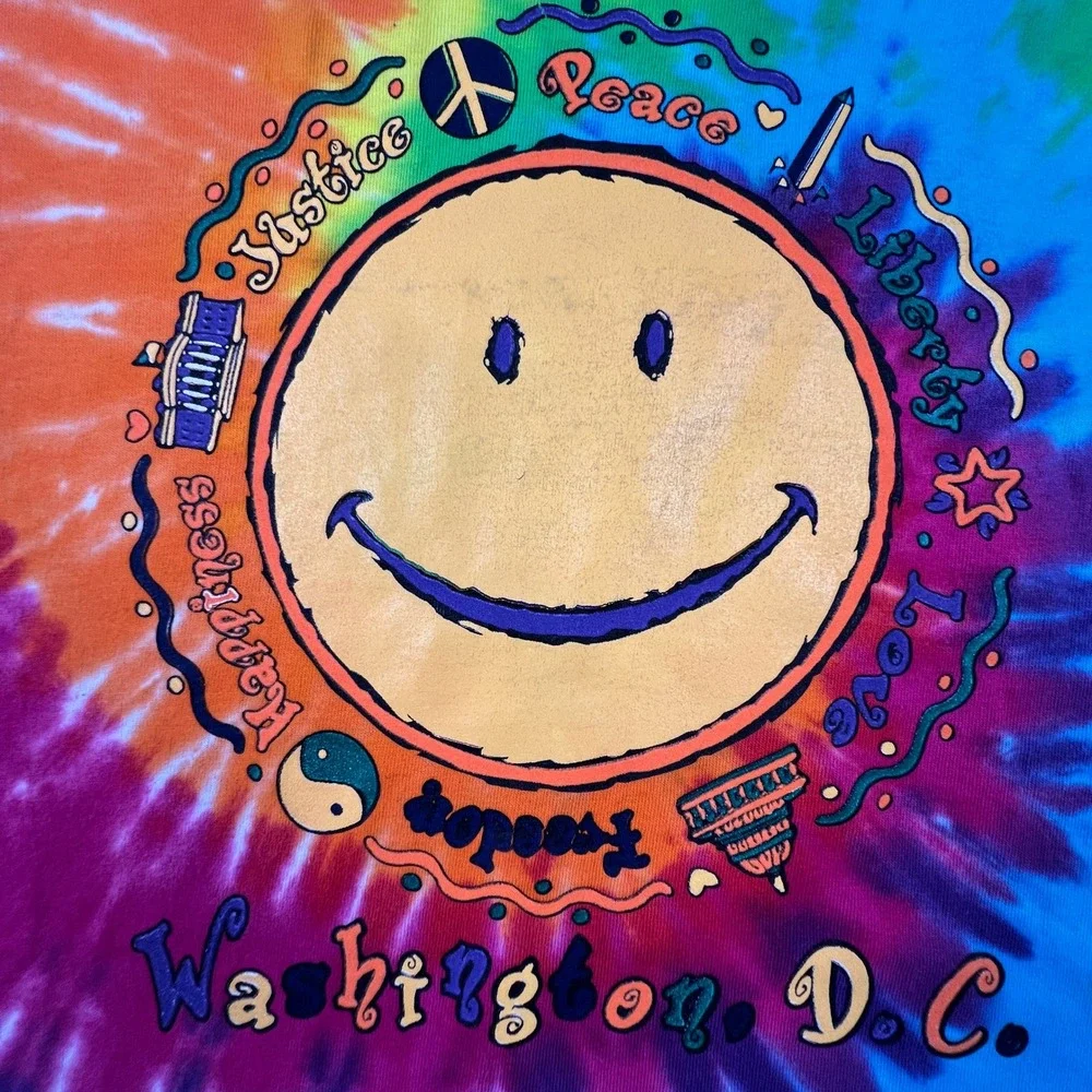 Delta Tie Dye T-Shirt Mens XXL Multi Washington DC Smiley Face Peace Hippie Boho
